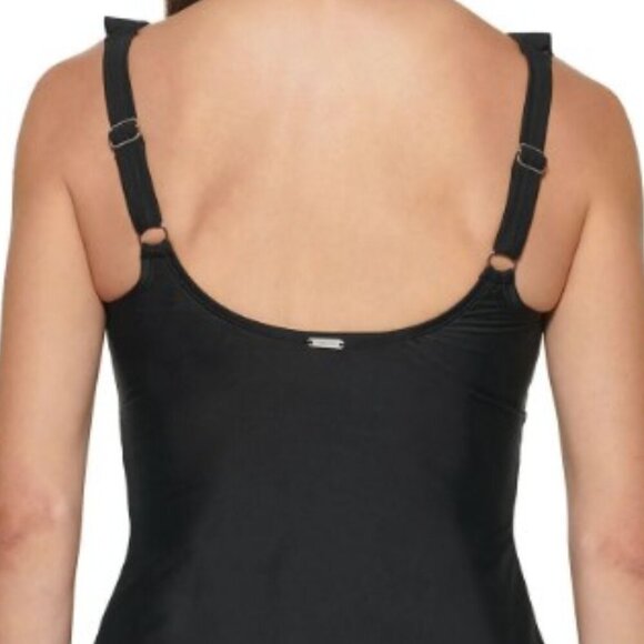 Time and Tru Ruffle One-Piece TOP ONLY – Black – Size Medium (8–10) – Gently Use - Picture 3 of 7